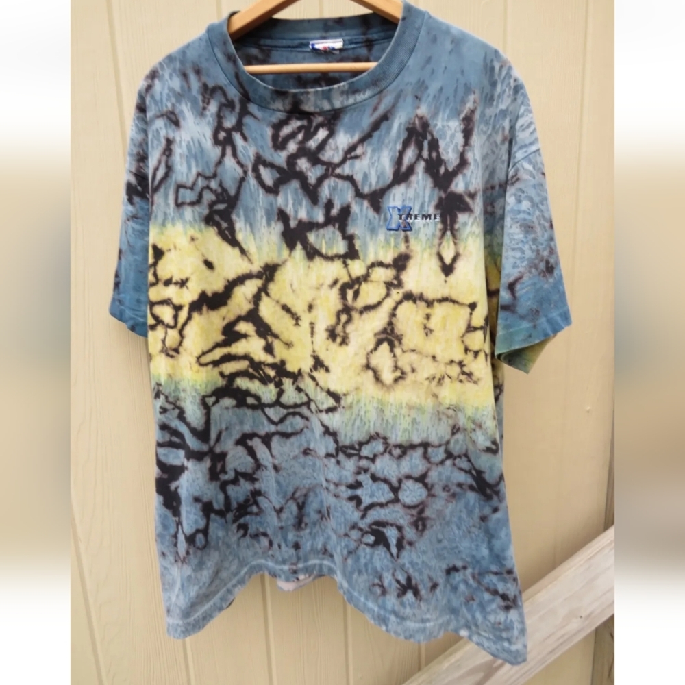 Vintage Xtreme Embroidered Graphics Logo Tie dye T shirt Single Stitch L